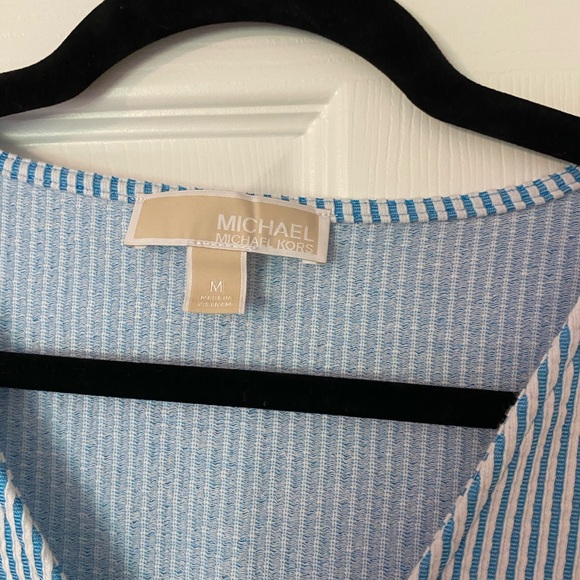 Michael Kors Blue and White Seersucker Sleeveless Top Size M - Picture 3 of 5